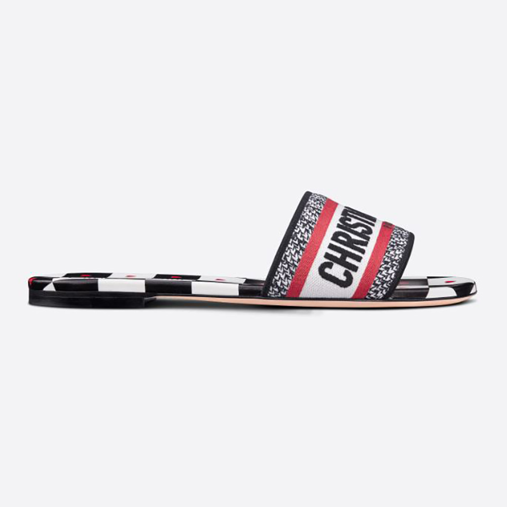 Front view of Dior Women Dway Dioramour Slide with heart embroidery