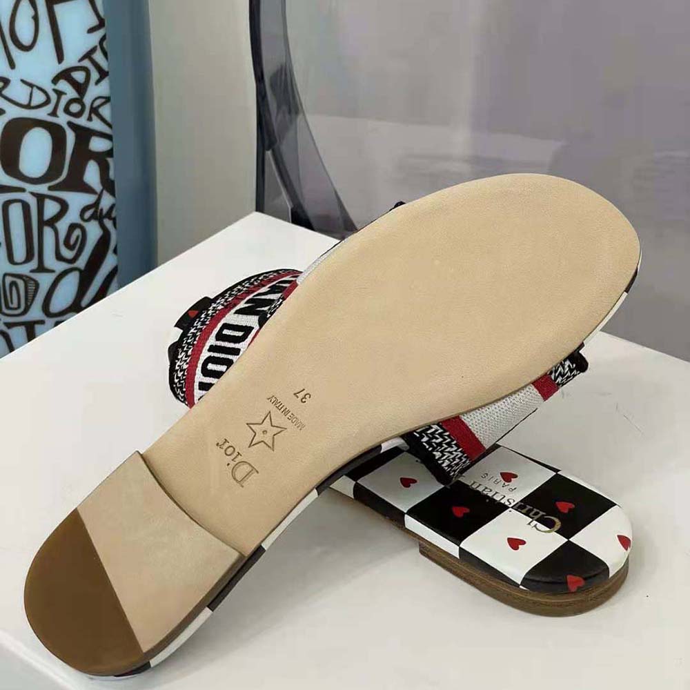 Dior Women Dway Dioramour Slide White Black and Red D-Chess Heart Embroidered Cotton - image 6