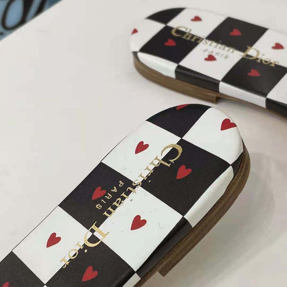 Dior Women Dway Dioramour Slide White Black and Red D-Chess Heart Embroidered Cotton - image 8