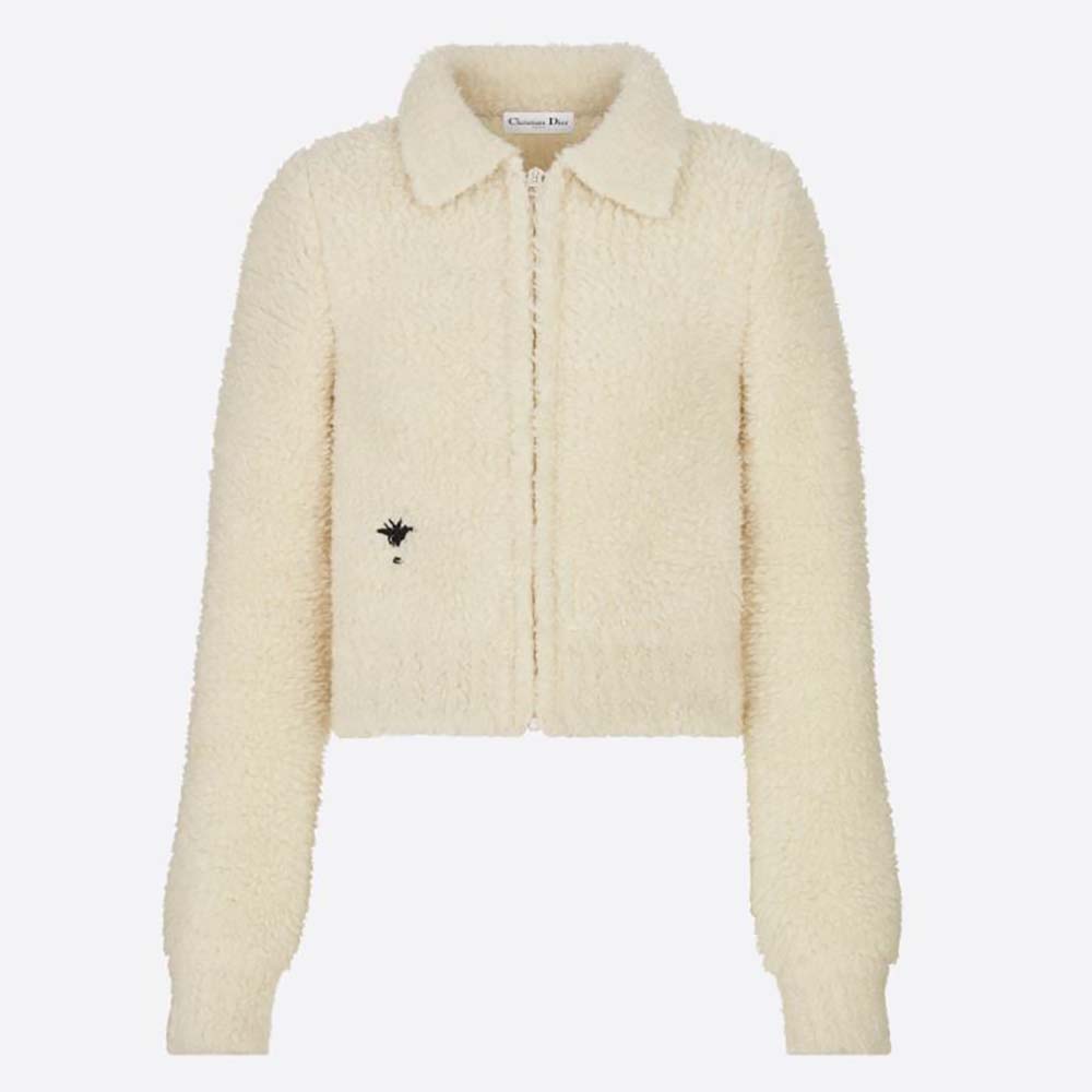 Front view of Dior Women Fleece Blouson Ecru knit jacket