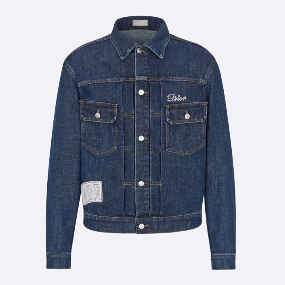 Front view of Dior Women Kenny Scharf Mkii Blouson Raw Blue Denim