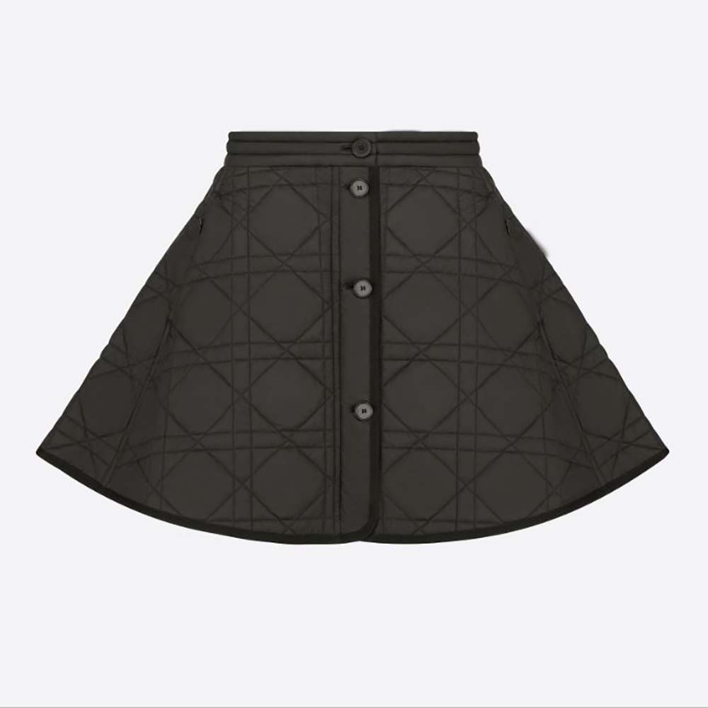 Front view of Dior Women Macrocannage Miniskirt Black Quilted Technical Taffeta