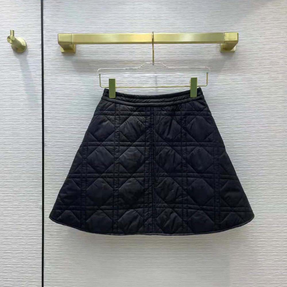 Side angle showing silhouette of Dior Women Macrocannage Miniskirt in black