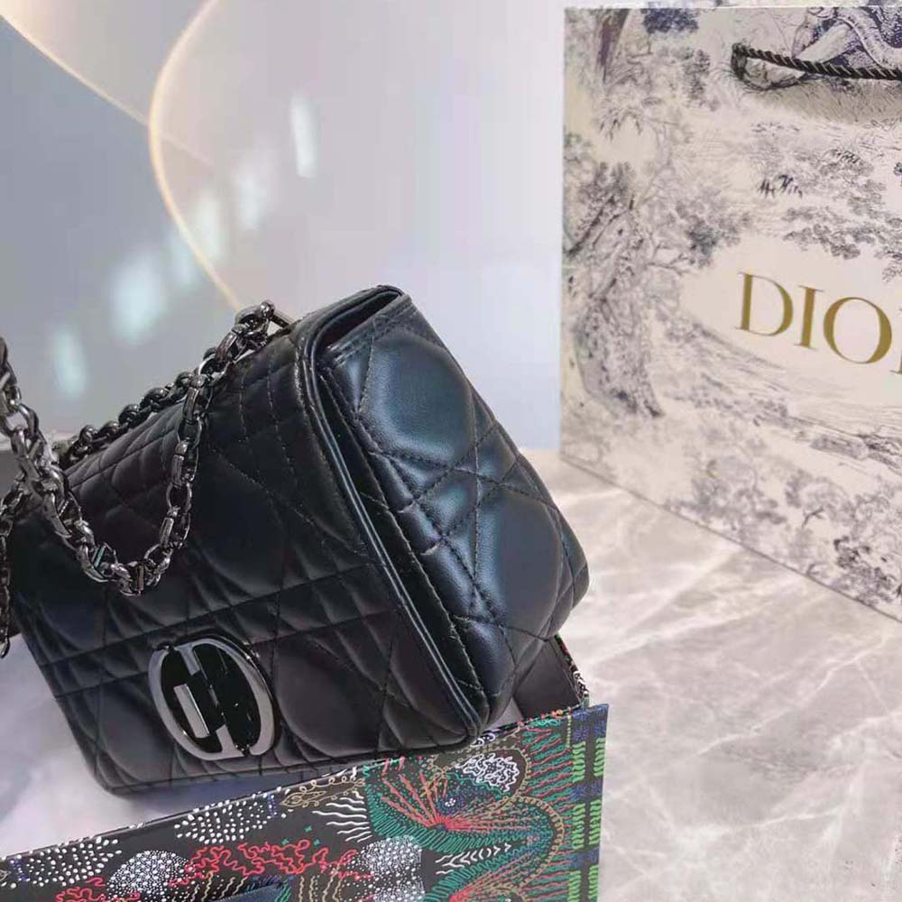 Dior Women Medium Dior Caro Bag Black Quilted Macrocannage Calfskin - image 8