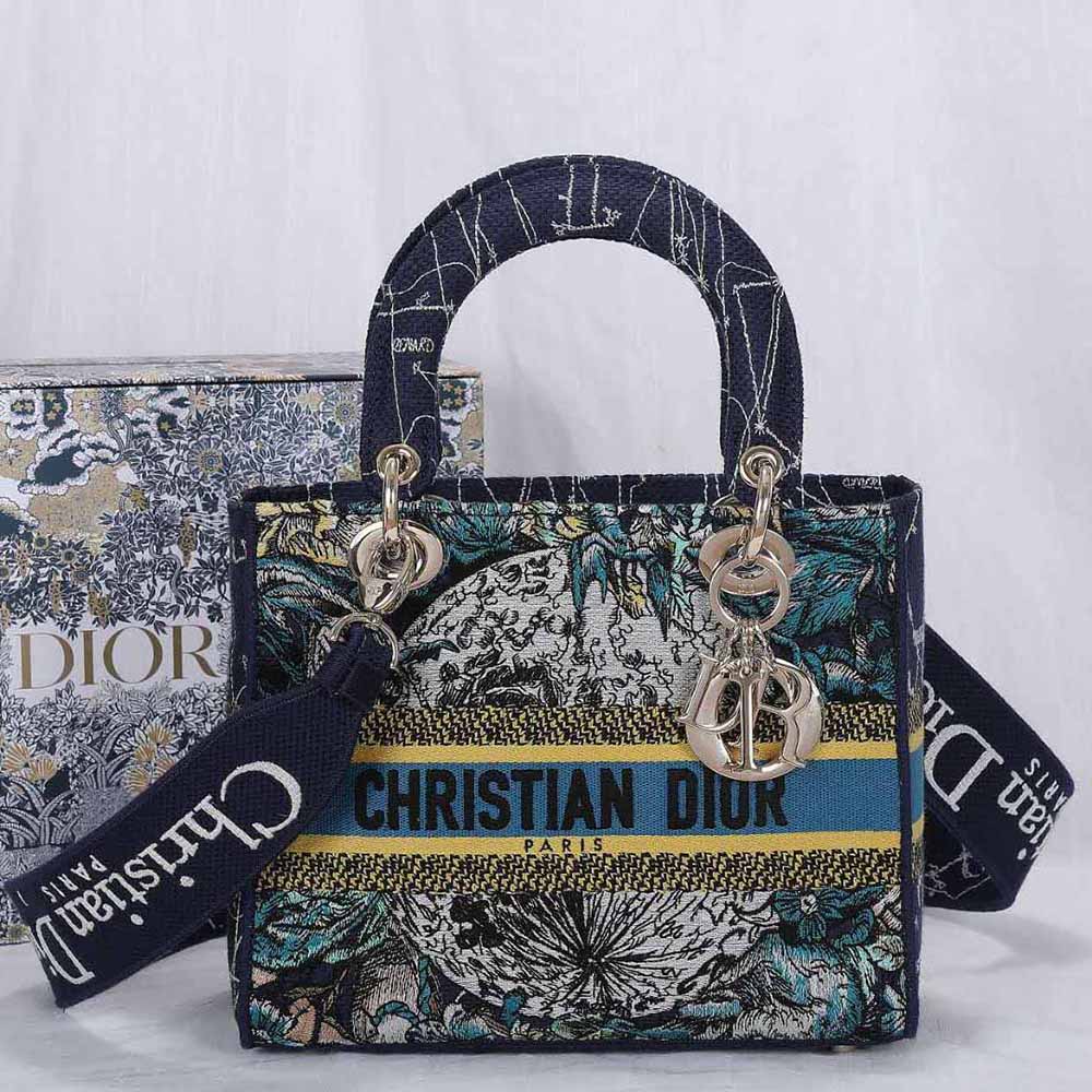 Close-up of Dior Constellation embroidery on Dior Women Medium Lady D-lite Bag