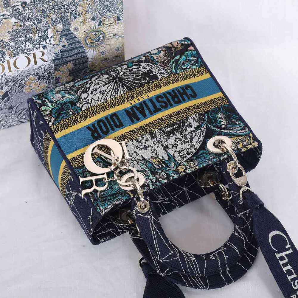 Dior Women Medium Lady D-lite Bag Latte Multicolor Dior Constellation Embroidery-Blue - image 4