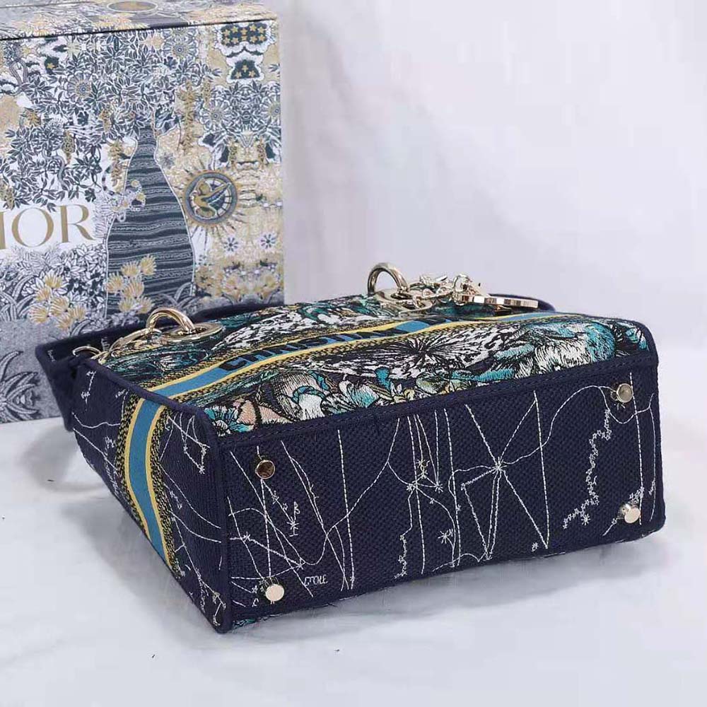 Dior Women Medium Lady D-lite Bag Latte Multicolor Dior Constellation Embroidery-Blue - image 5