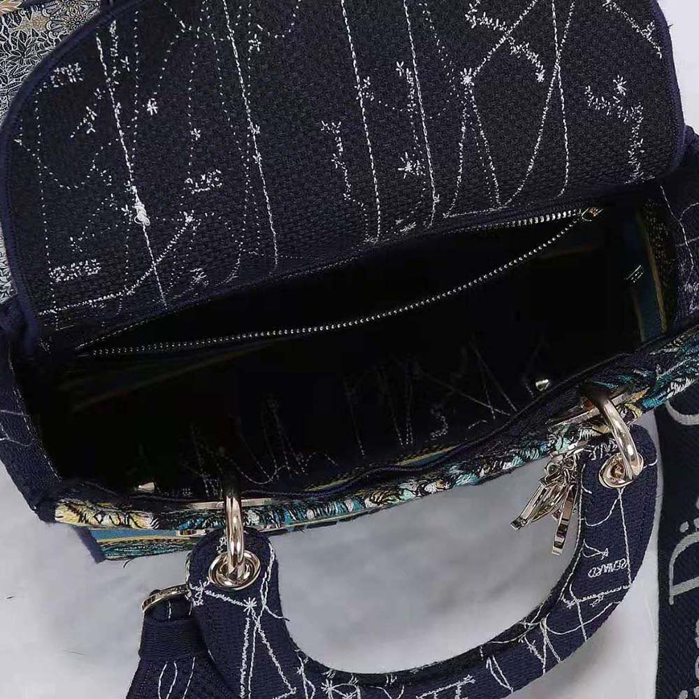 Dior Women Medium Lady D-lite Bag Latte Multicolor Dior Constellation Embroidery-Blue - image 8