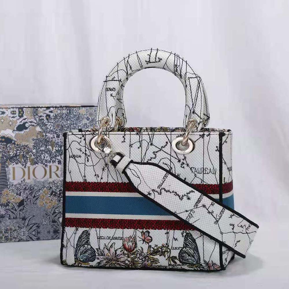 Dior Women Medium Lady D-lite Bag Latte Multicolor Dior Constellation Embroidery-White - image 4