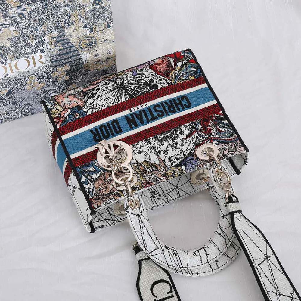 Dior Women Medium Lady D-lite Bag Latte Multicolor Dior Constellation Embroidery-White - image 5