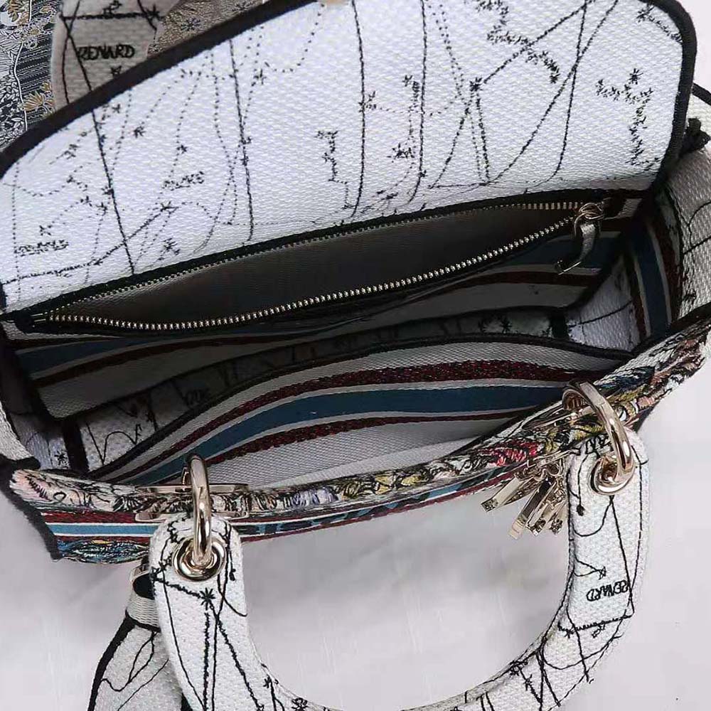 Dior Women Medium Lady D-lite Bag Latte Multicolor Dior Constellation Embroidery-White - image 7