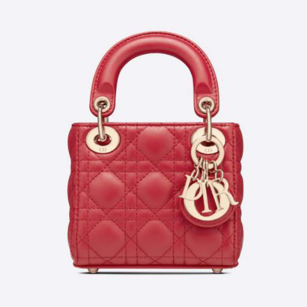 Front angle of Dior Women Micro Lady Dior Bag Red Cannage Lambskin