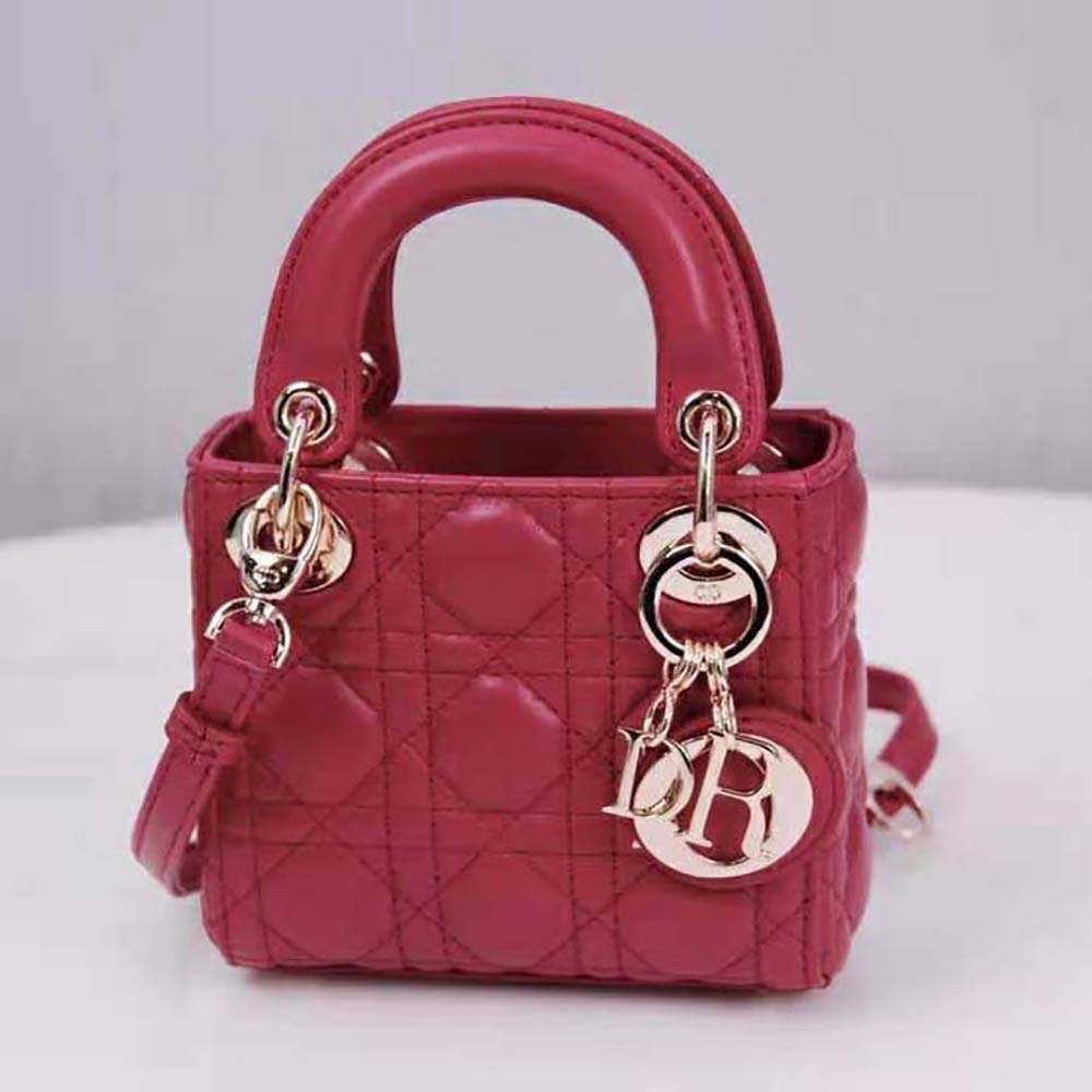 Close-up of signature Cannage stitching on Dior Women Micro Lady Dior Bag