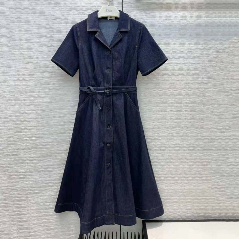 Close-up of signature stitching on Dior Women Mid-Length Short-Sleeved Dress