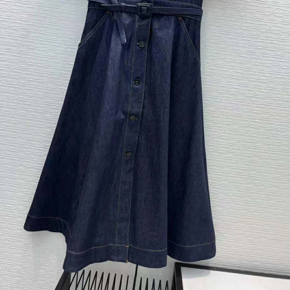Dior Women Mid-Length Short-Sleeved Dress Deep Blue Cotton Denim - image 7