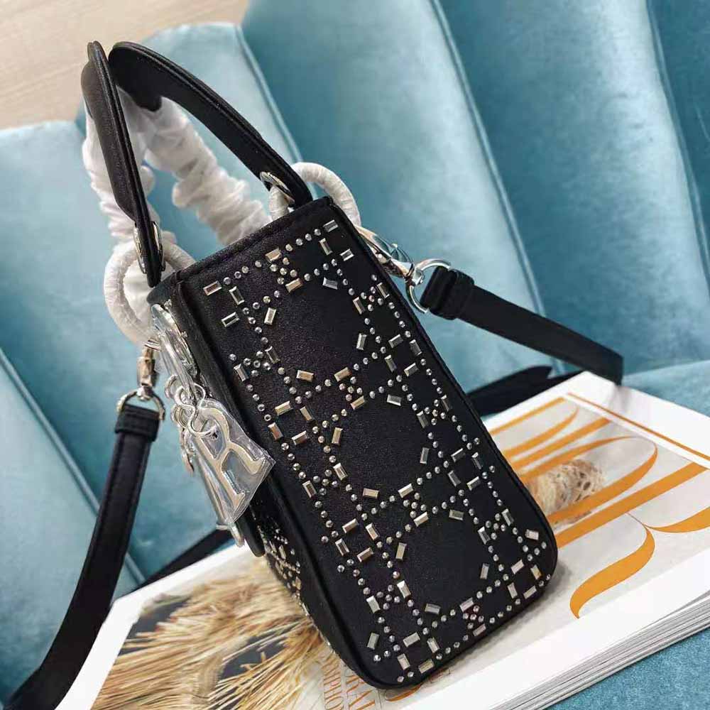 Dior Women Mini Lady Dior Bag Black Strass Cannage Satin - image 4
