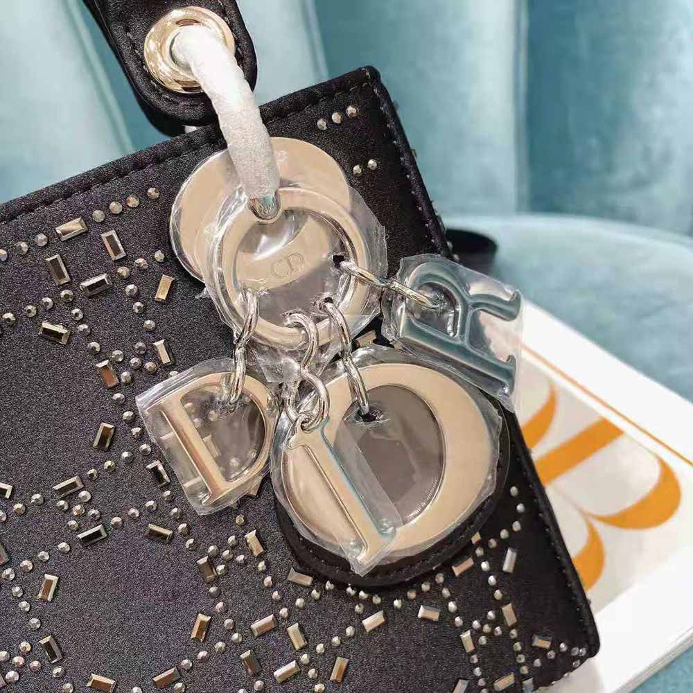 Dior Women Mini Lady Dior Bag Black Strass Cannage Satin - image 6