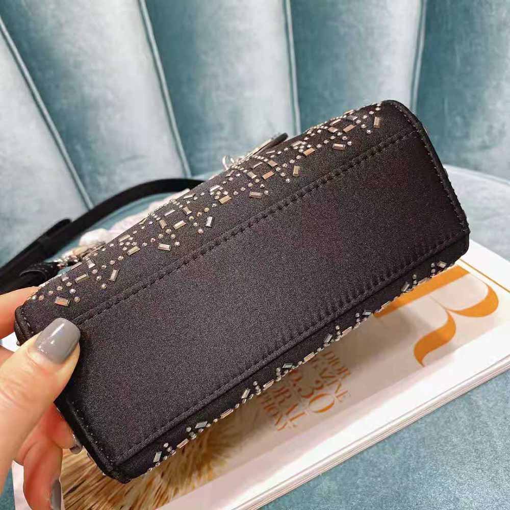 Dior Women Mini Lady Dior Bag Black Strass Cannage Satin - image 5