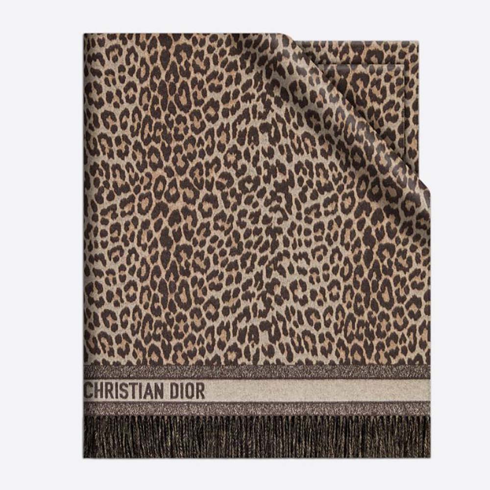 Front view of Dior Women Mizza Reversible Blanket beige multicolor scarf