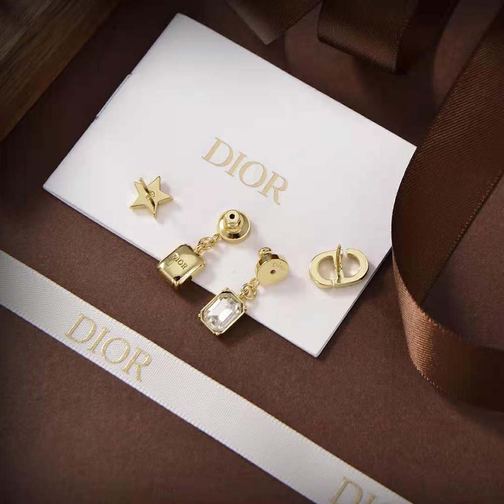 Dior Women Petit CD Earrings Gold-Finish Metal and White Crystals - image 5