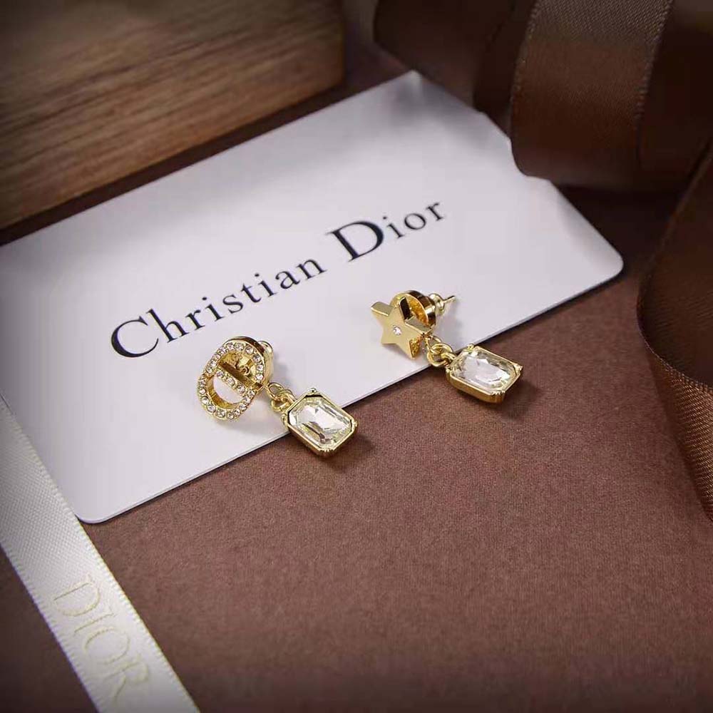 Detail on Dior Women Petit CD Earrings highlighting white crystals sparkle
