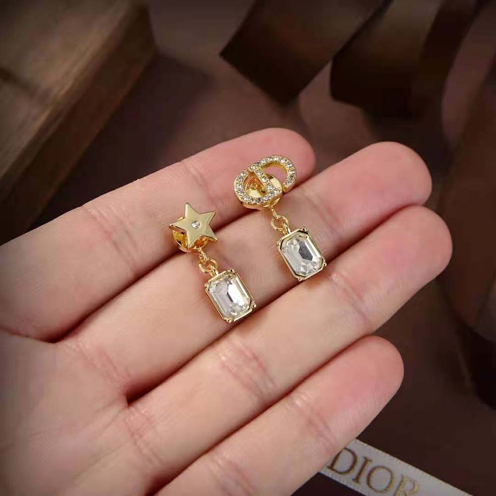 Dior Women Petit CD Earrings Gold-Finish Metal and White Crystals - image 6