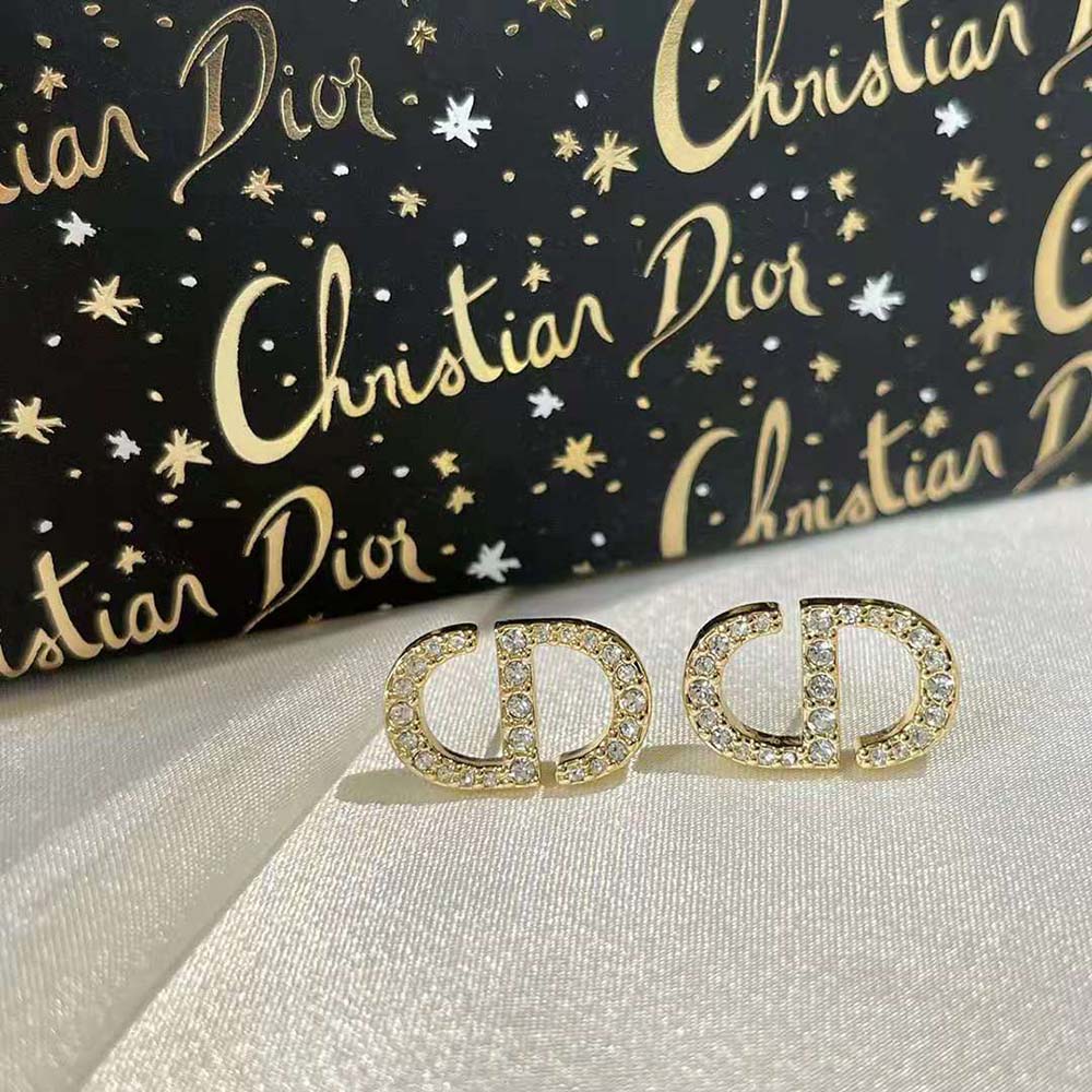 Dior Women Petit CD Earrings Gold-Finish Metal with White Resin Pearls and White Crystals - image 5