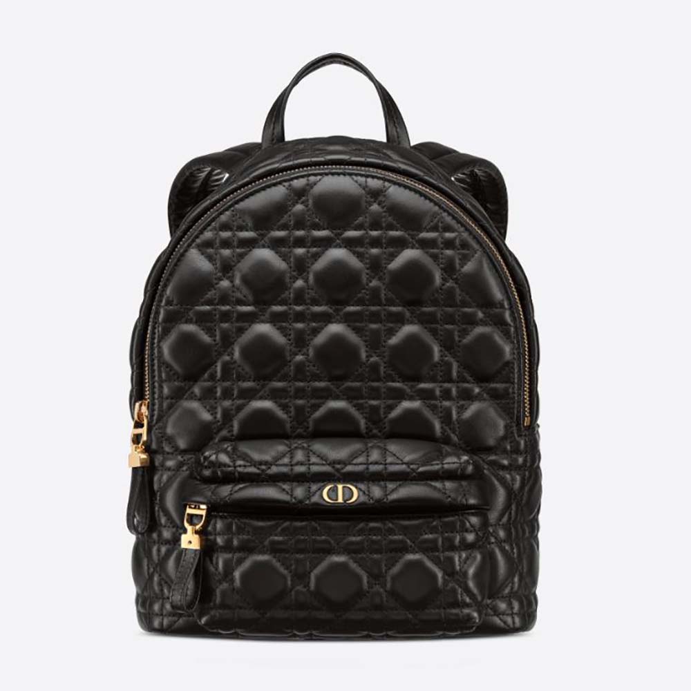 Front view of Dior Women Small Dior Backpack Black Cannage Lambskin