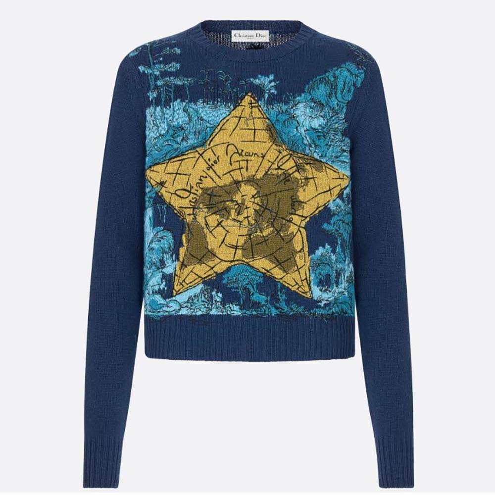 Front view of Dior Women Sweater Blue Dior Around The World Cashmere
