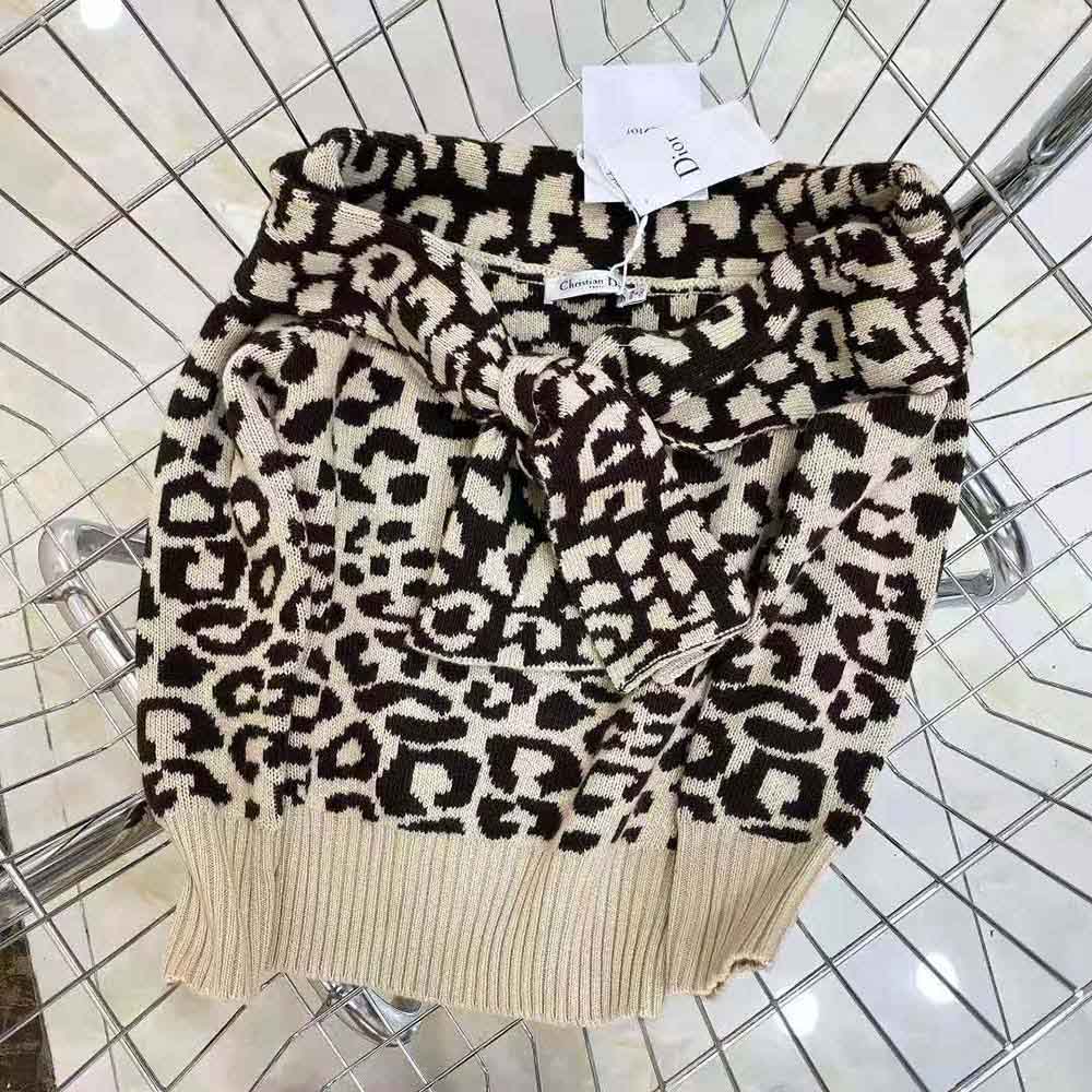 Close-up of tied collar detail on Dior Women Tied Collar Sweater