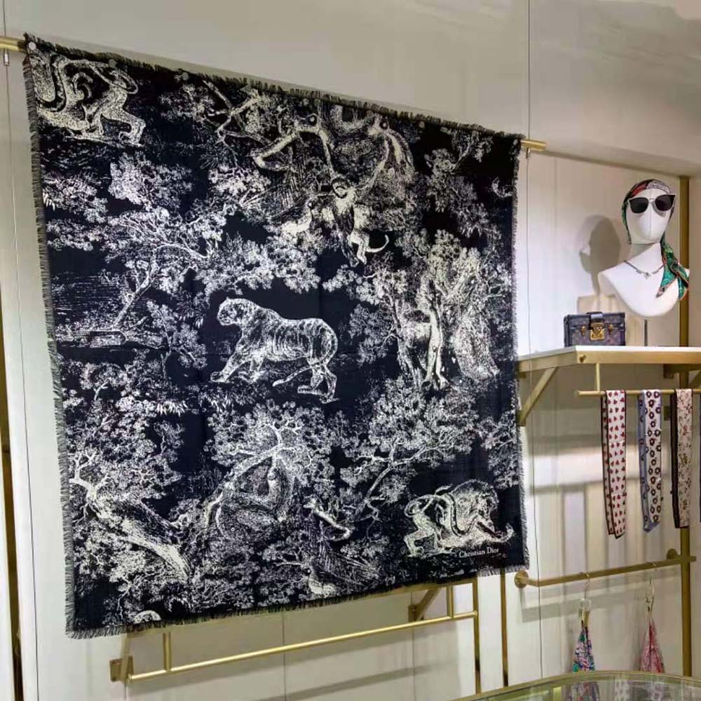 Dior Women Toile DE Jouy Reverse Square Scarf Silk Twill-Black - image 8