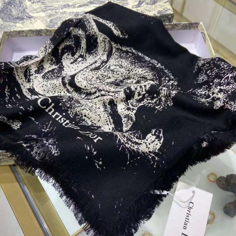 Dior Women Toile DE Jouy Reverse Square Scarf Silk Twill-Black - image 5