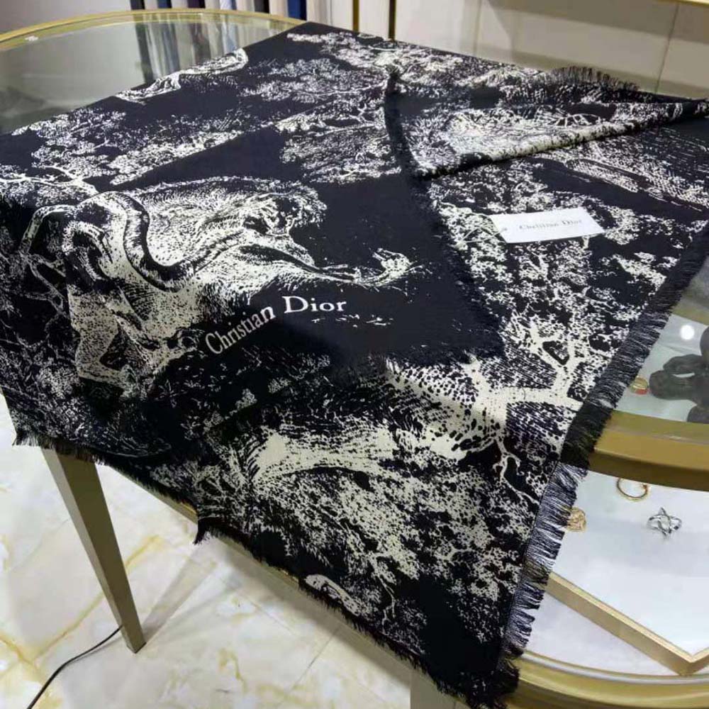 Dior Women Toile DE Jouy Reverse Square Scarf Silk Twill-Black - image 7