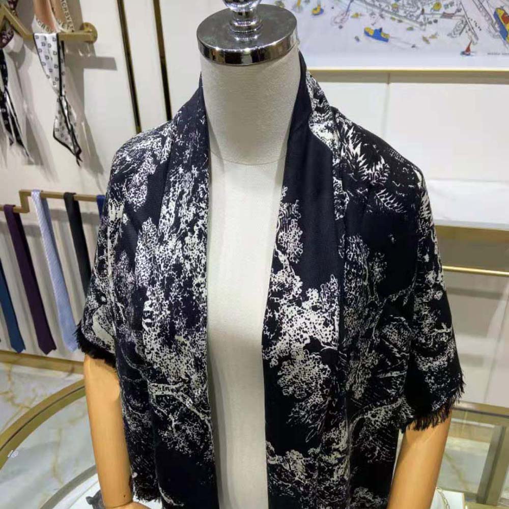 Dior Women Toile DE Jouy Reverse Square Scarf Silk Twill-Black - image 4