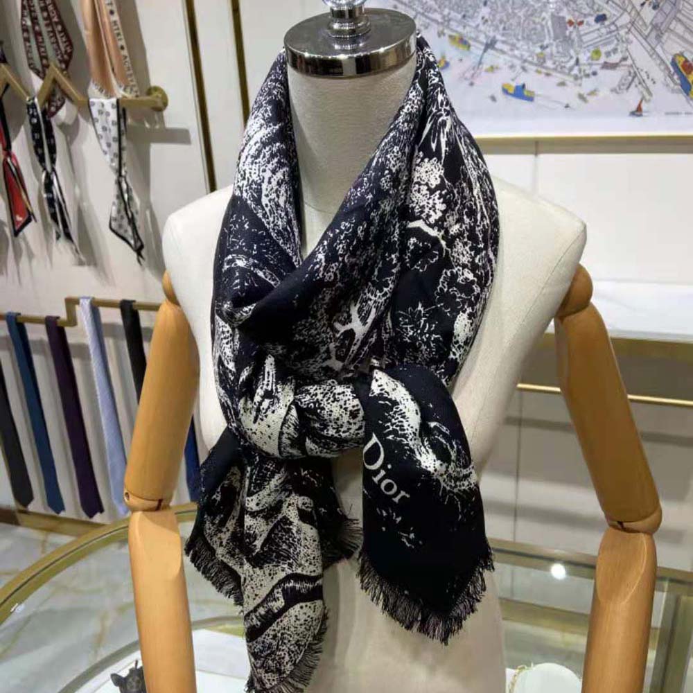 Close-up of reverse Toile de Jouy print on Dior Women Toile DE Jouy Reverse Square Scarf