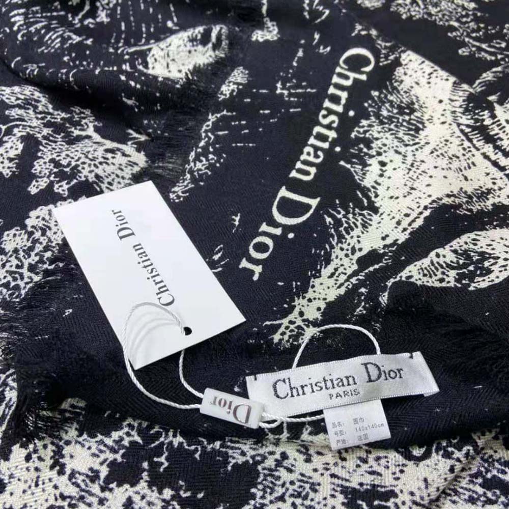 Dior Women Toile DE Jouy Reverse Square Scarf Silk Twill-Black - image 6