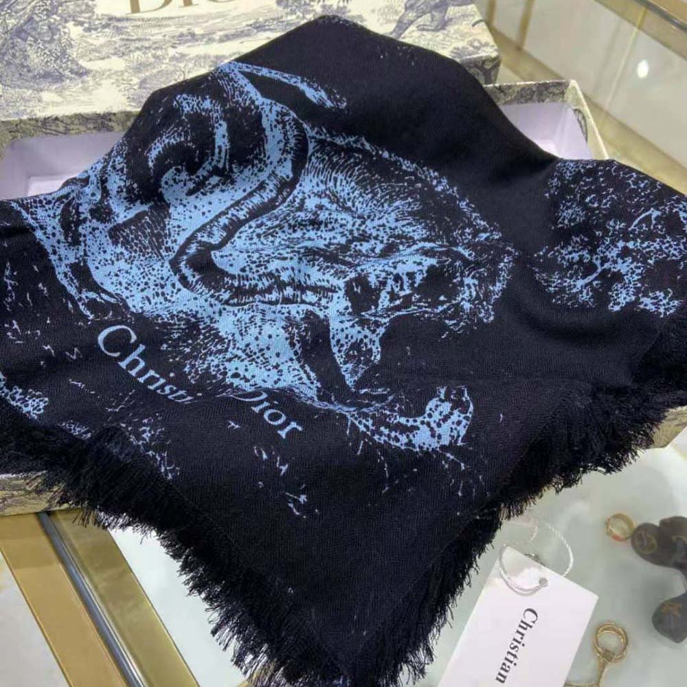 Dior Women Toile DE Jouy Reverse Square Scarf Silk Twill-Navy - image 5