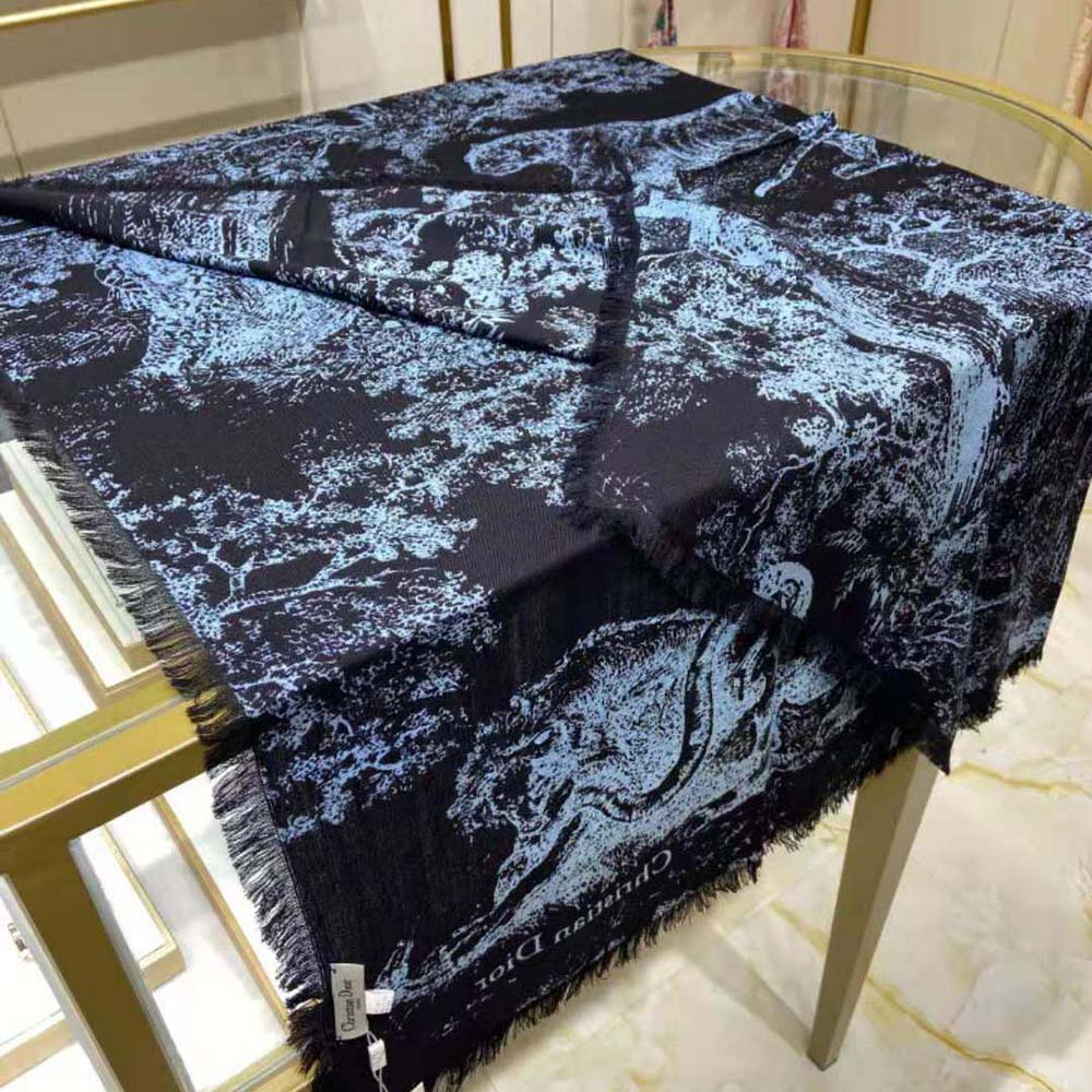 Dior Women Toile DE Jouy Reverse Square Scarf Silk Twill-Navy - image 7