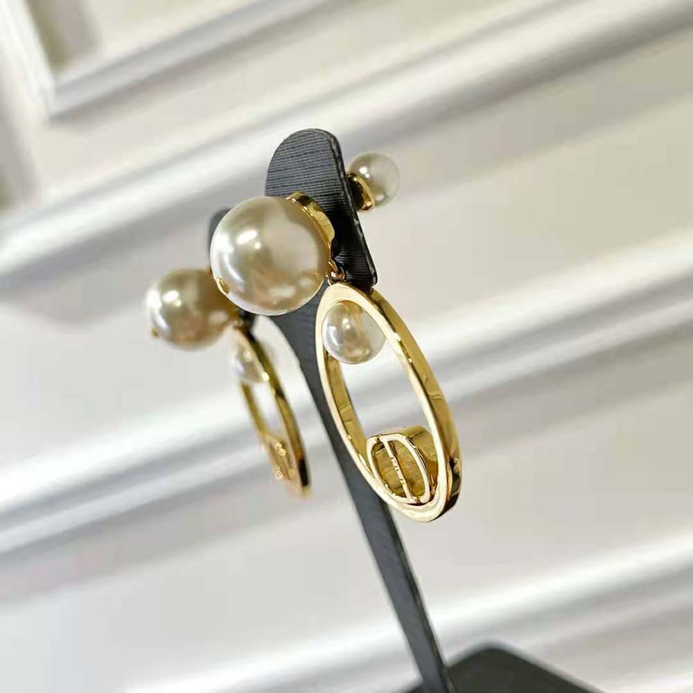 Dior Women Tribales Earrings Gold-Finish Metal and White Resin Pearls - image 4