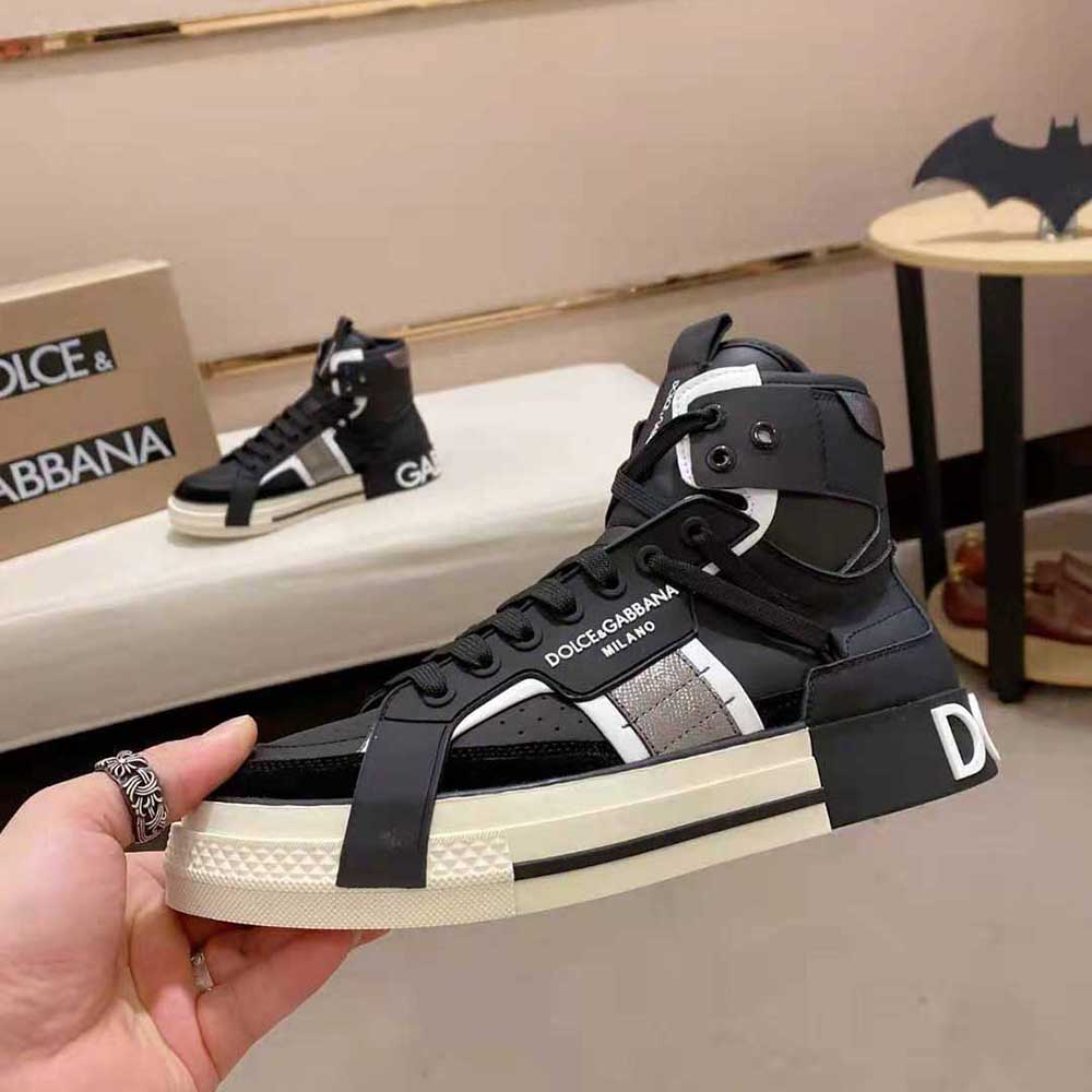 Dolce Gabbana D&G Men Calfskin 2.Zero Custom High-Top Sneakers with Contrasting Details-Black - image 4