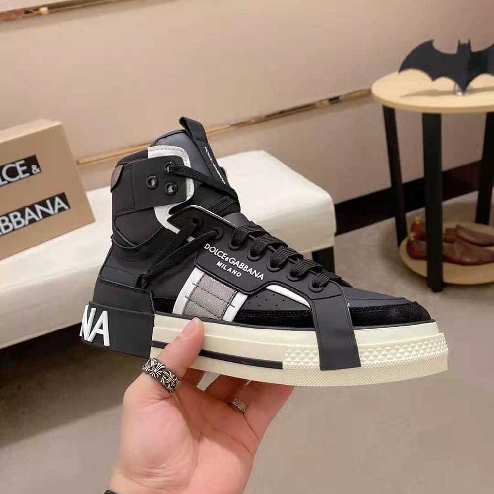 Top angle showcasing lace-up front of Dolce Gabbana D&G Men Calfskin 2.Zero Custom High-Top Sneakers