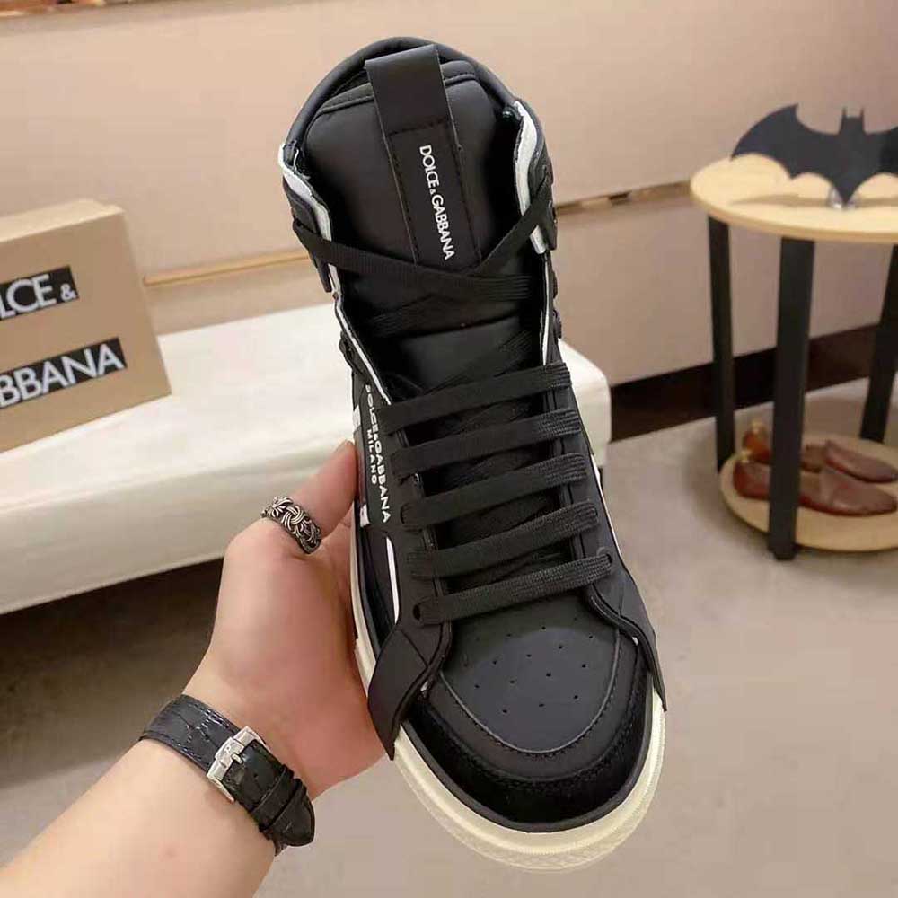 Dolce Gabbana D&G Men Calfskin 2.Zero Custom High-Top Sneakers with Contrasting Details-Black - image 5