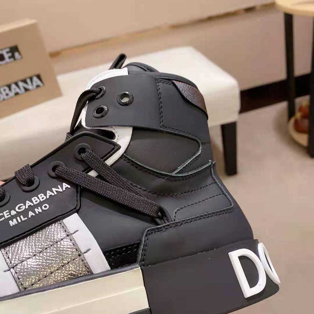 Dolce Gabbana D&G Men Calfskin 2.Zero Custom High-Top Sneakers with Contrasting Details-Black - image 8