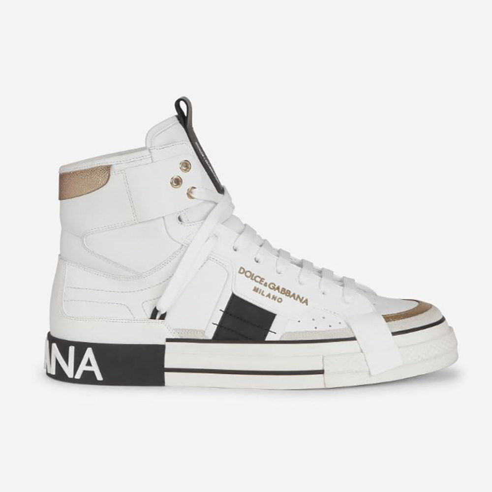 Side profile of Dolce Gabbana D&G Men Calfskin 2.Zero Custom High-Top Sneakers white