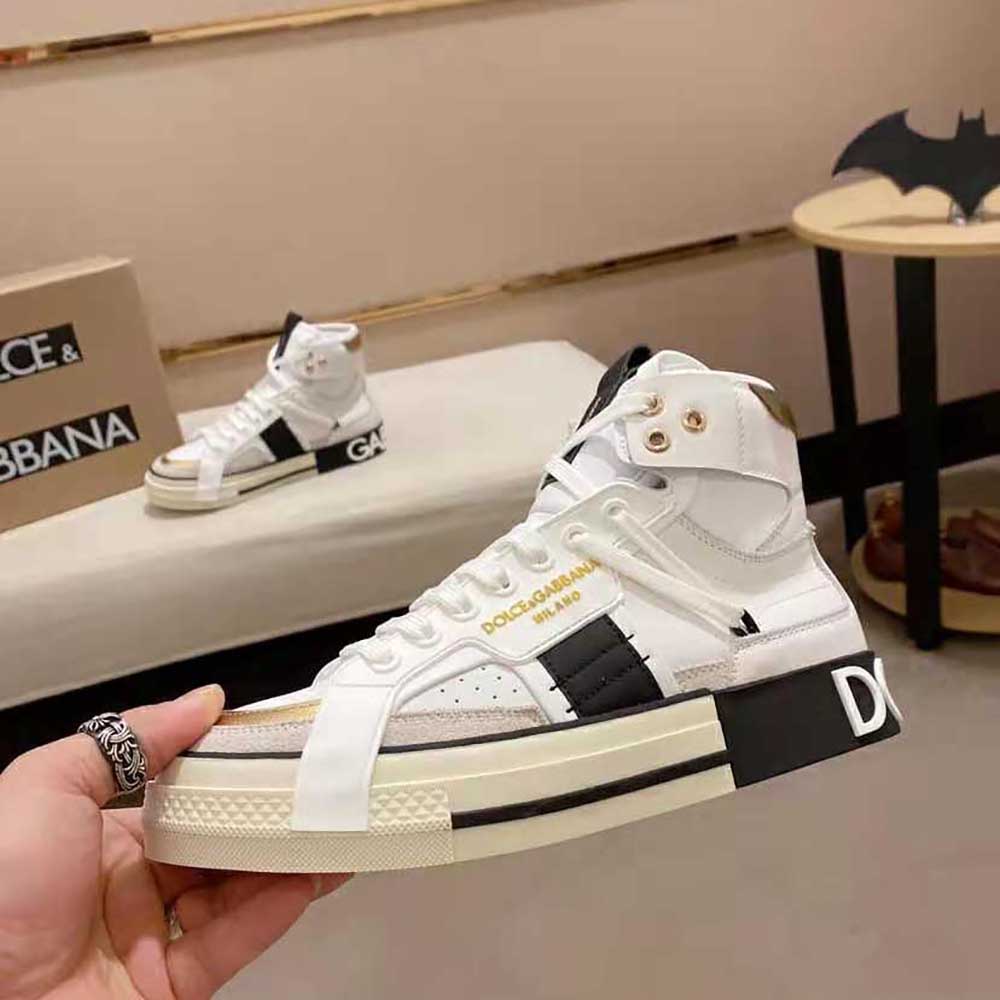 Dolce Gabbana D&G Men Calfskin 2.Zero Custom High-Top Sneakers with Contrasting Details-White - image 4