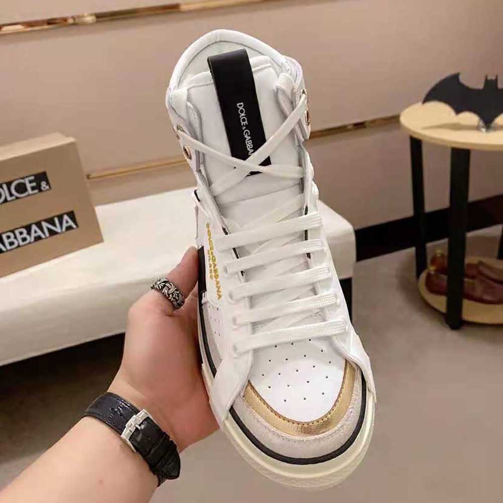 Dolce Gabbana D&G Men Calfskin 2.Zero Custom High-Top Sneakers with Contrasting Details-White - image 6