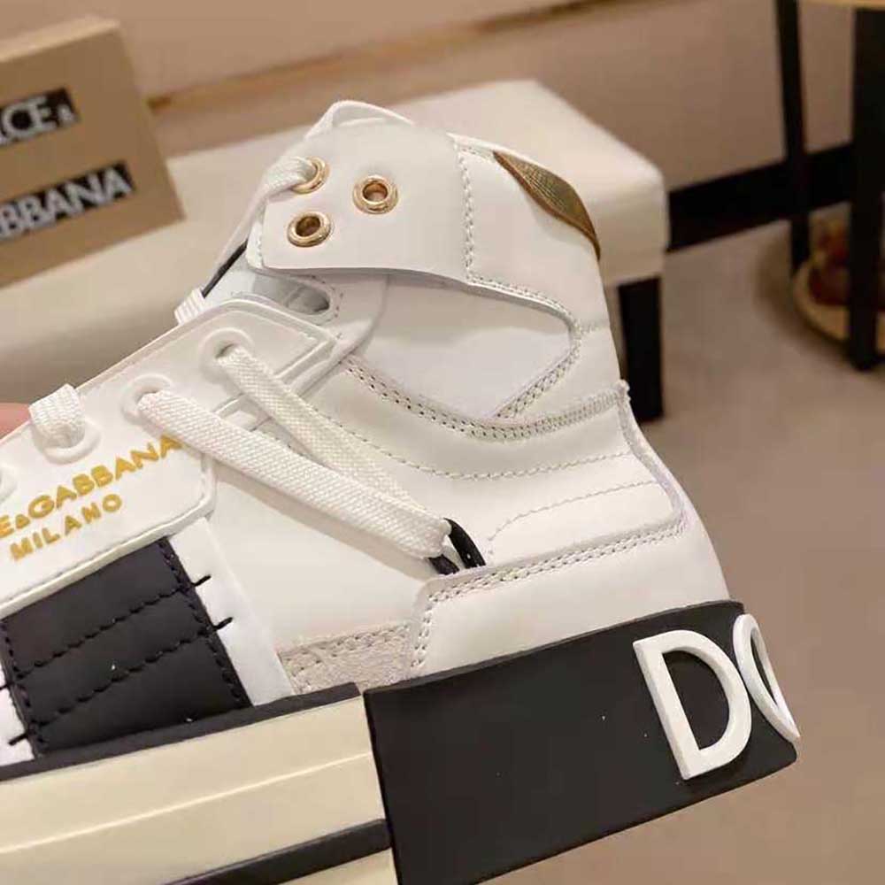 Dolce Gabbana D&G Men Calfskin 2.Zero Custom High-Top Sneakers with Contrasting Details-White - image 7