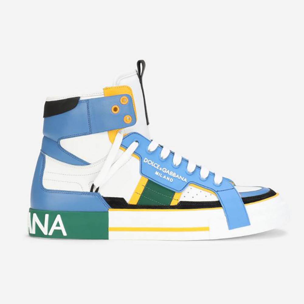 Dolce Gabbana D&G Men Calfskin Custom 2.Zero High-Top Sneakers with Contrasting 