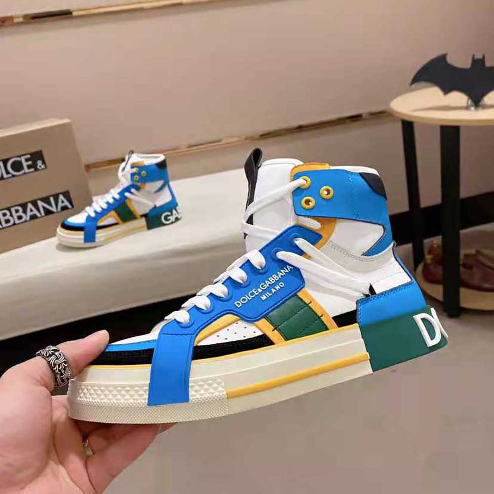 Dolce Gabbana D&G Men Calfskin Custom 2.Zero High-Top Sneakers with Contrasting Details-Blue - image 4