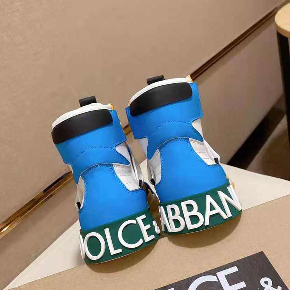 Dolce Gabbana D&G Men Calfskin Custom 2.Zero High-Top Sneakers with Contrasting Details-Blue - image 8